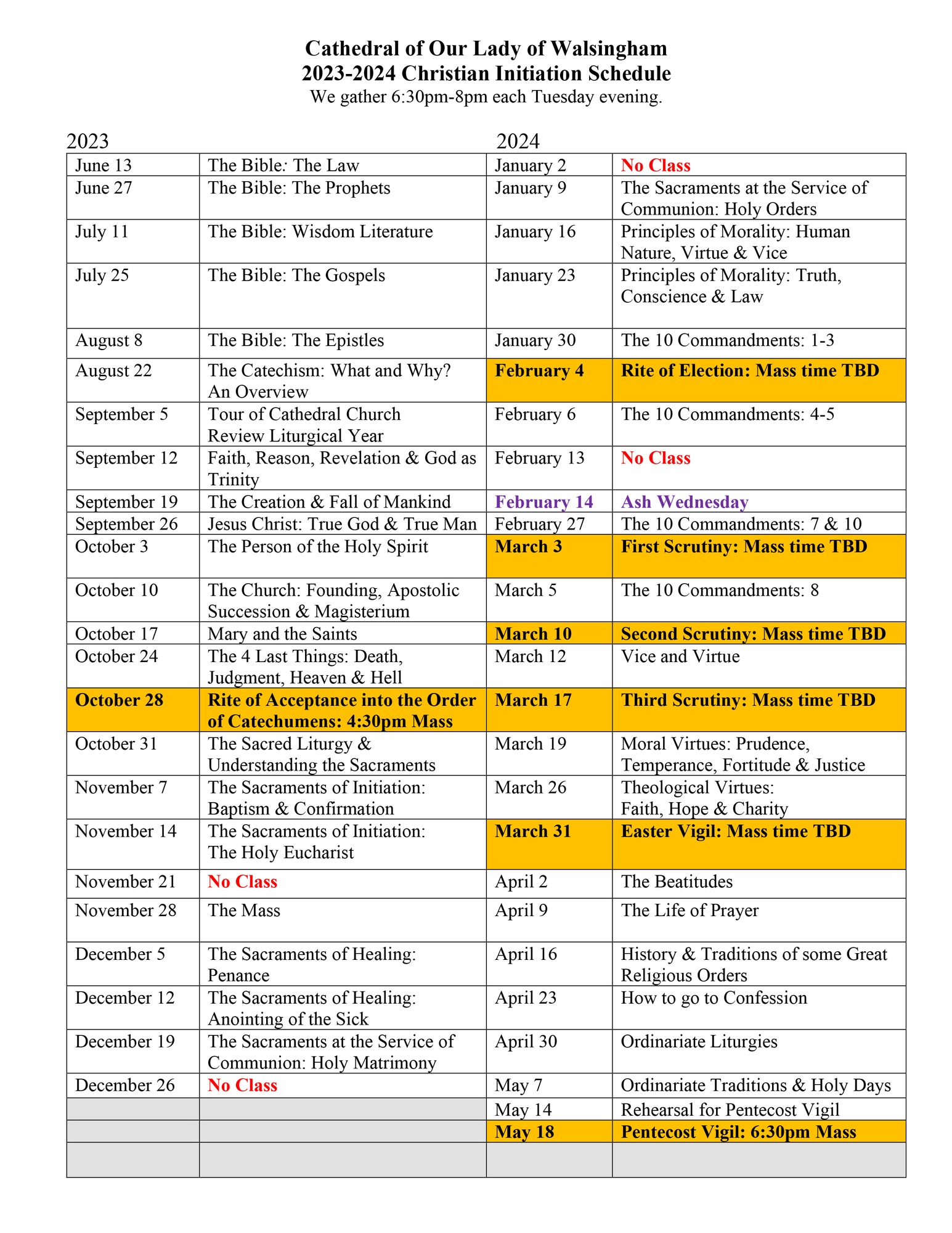 Catholic RCIA Our Lady of Walsingham Catholic Church